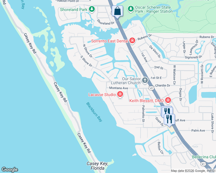 map of restaurants, bars, coffee shops, grocery stores, and more near 320 Montana Avenue in Nokomis