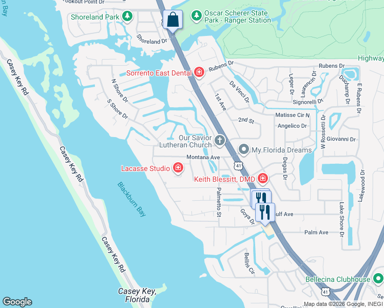 map of restaurants, bars, coffee shops, grocery stores, and more near 208 Montana Avenue in Nokomis