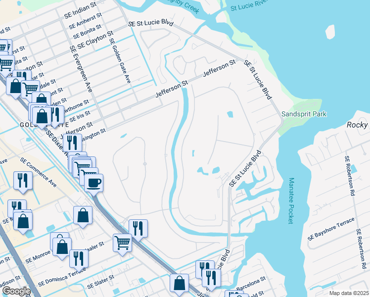 map of restaurants, bars, coffee shops, grocery stores, and more near 3403 Southeast Fairway East in Stuart