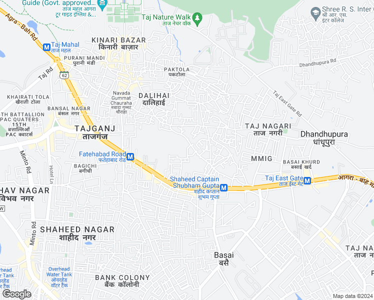 map of restaurants, bars, coffee shops, grocery stores, and more near Nai Aabadi in Agra