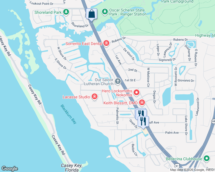map of restaurants, bars, coffee shops, grocery stores, and more near 208 Montana Avenue in Nokomis