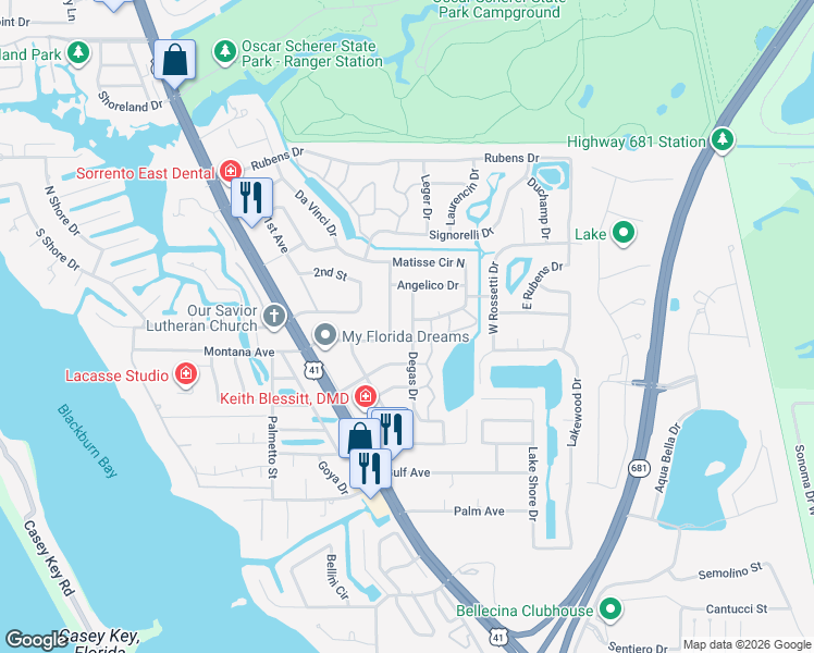 map of restaurants, bars, coffee shops, grocery stores, and more near 213 Degas Drive in Nokomis