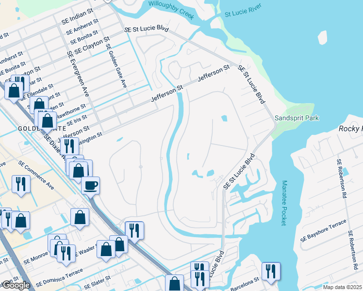 map of restaurants, bars, coffee shops, grocery stores, and more near 3403 Southeast Fairway East in Stuart