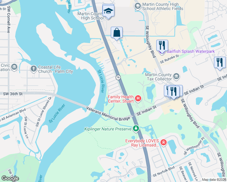 map of restaurants, bars, coffee shops, grocery stores, and more near 93 5th Street in Stuart