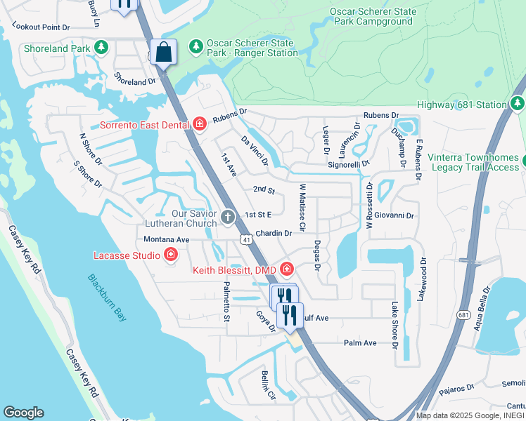 map of restaurants, bars, coffee shops, grocery stores, and more near 109 1st Street East in Nokomis