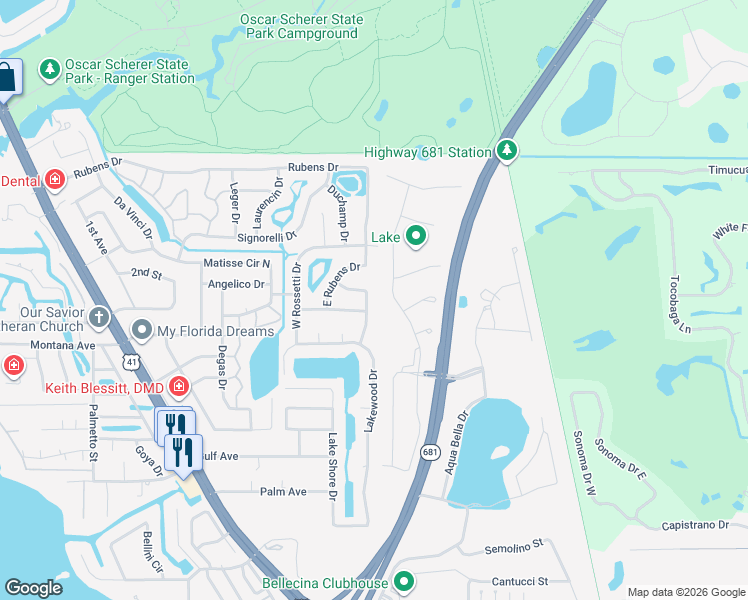 map of restaurants, bars, coffee shops, grocery stores, and more near 434 East Rossetti Drive in Nokomis