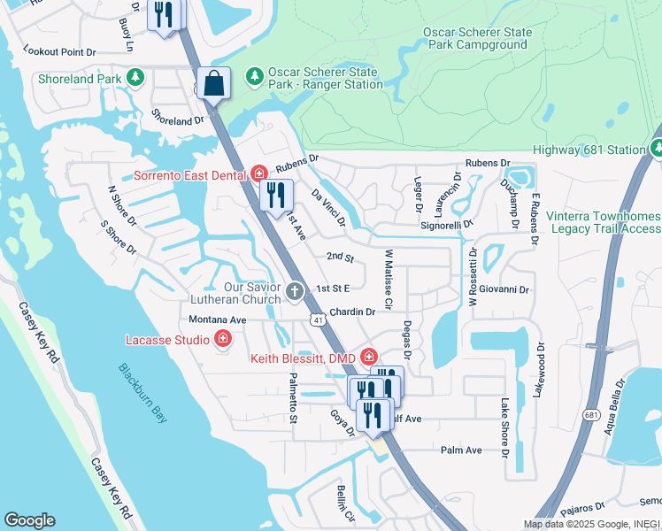 map of restaurants, bars, coffee shops, grocery stores, and more near 109 1st Street East in Nokomis