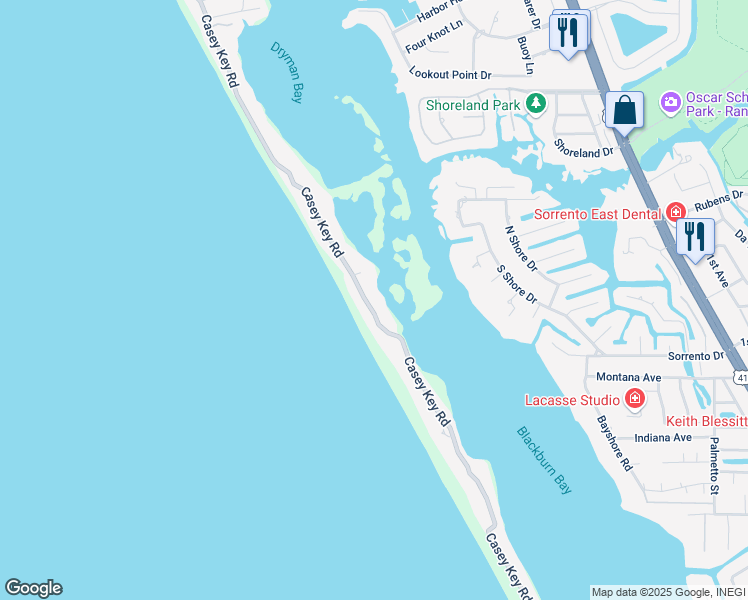 map of restaurants, bars, coffee shops, grocery stores, and more near 2800 Casey Key Road in Nokomis