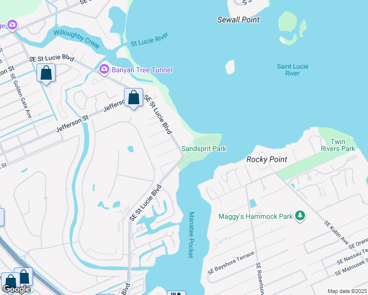 map of restaurants, bars, coffee shops, grocery stores, and more near 3395 Southeast Saint Lucie Boulevard in Stuart
