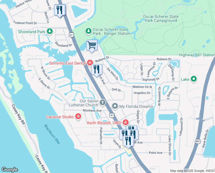 map of restaurants, bars, coffee shops, grocery stores, and more near 133 1st Avenue in Nokomis