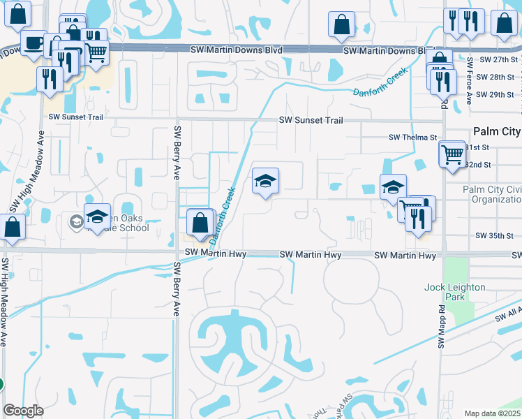 map of restaurants, bars, coffee shops, grocery stores, and more near 1951 Southwest 34th Street in Palm City