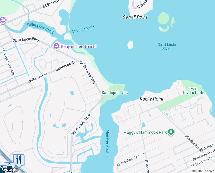 map of restaurants, bars, coffee shops, grocery stores, and more near 3395 Southeast Saint Lucie Boulevard in Stuart