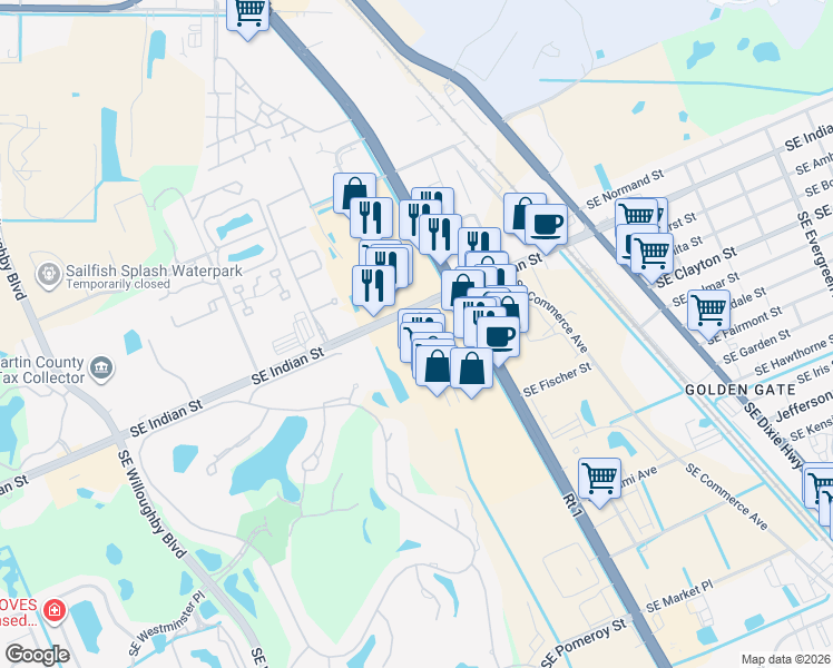 map of restaurants, bars, coffee shops, grocery stores, and more near 3204-A Southeast Federal Highway in Stuart