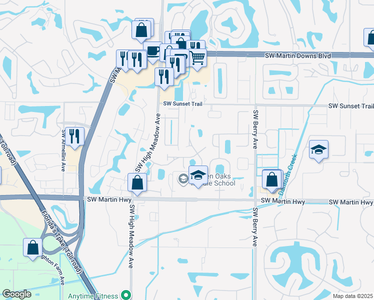 map of restaurants, bars, coffee shops, grocery stores, and more near 3130 Southwest Solitaire Palm Drive in Palm City