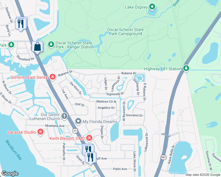 map of restaurants, bars, coffee shops, grocery stores, and more near 463 Laurencin Drive in Nokomis