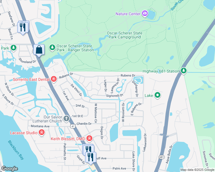 map of restaurants, bars, coffee shops, grocery stores, and more near 463 Laurencin Drive in Nokomis