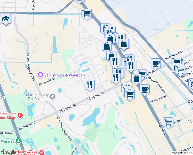 map of restaurants, bars, coffee shops, grocery stores, and more near 3260 Southeast Aster Lane in Stuart