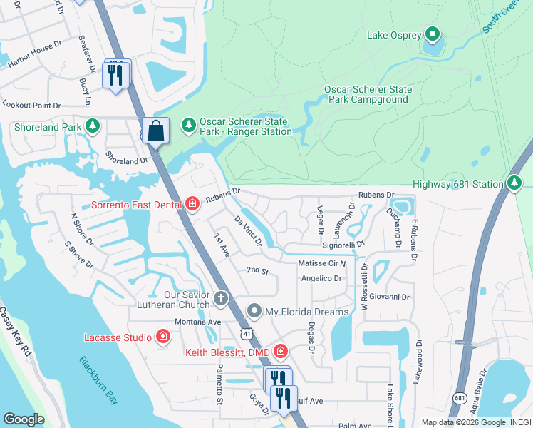 map of restaurants, bars, coffee shops, grocery stores, and more near 516 Rousseau Drive in Nokomis