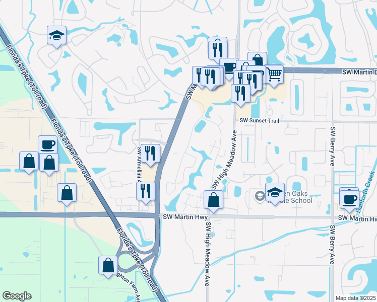 map of restaurants, bars, coffee shops, grocery stores, and more near 3301 Southwest Villa Place in Palm City