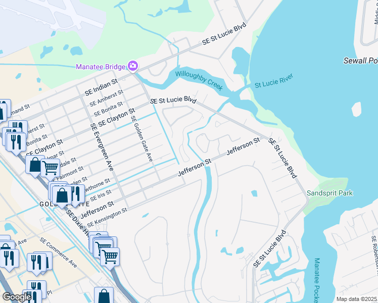 map of restaurants, bars, coffee shops, grocery stores, and more near 3096 Southeast Glasgow Drive in Stuart