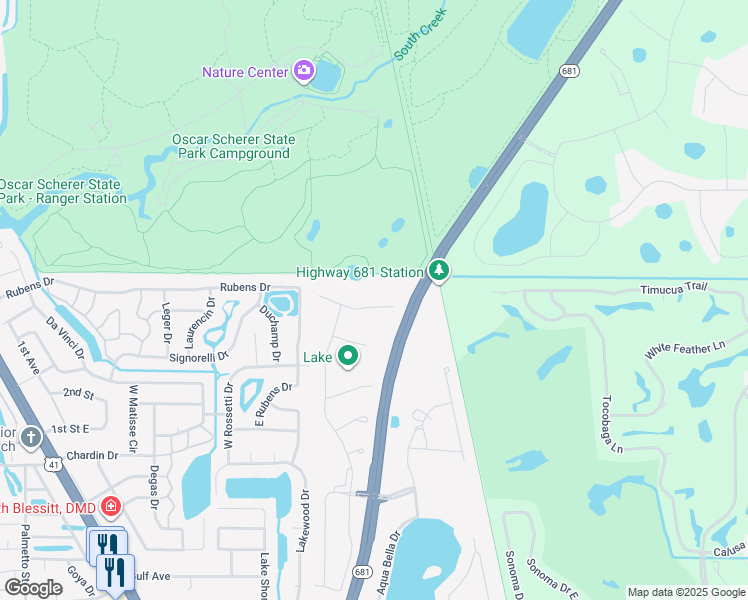map of restaurants, bars, coffee shops, grocery stores, and more near Florida 681 in Nokomis