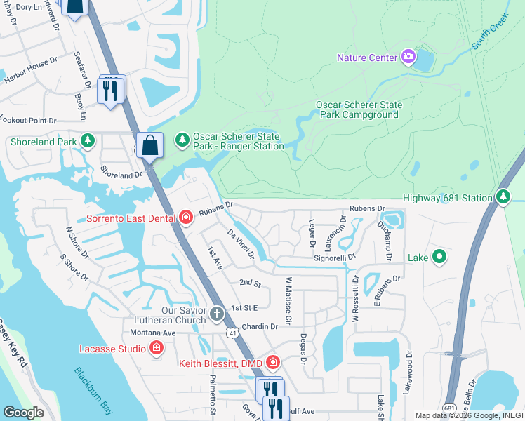 map of restaurants, bars, coffee shops, grocery stores, and more near 516 Rousseau Drive in Nokomis