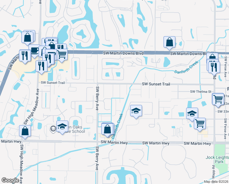 map of restaurants, bars, coffee shops, grocery stores, and more near 3048 Southwest Virginia Avenue in Palm City