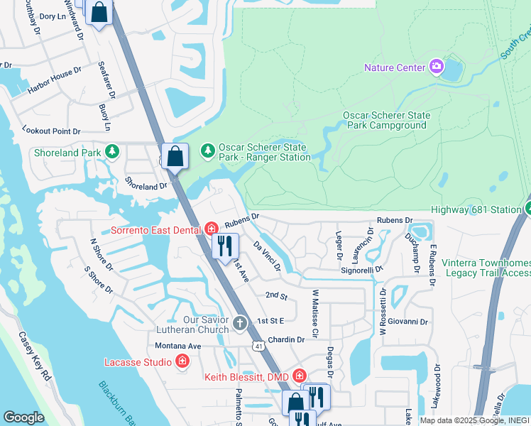 map of restaurants, bars, coffee shops, grocery stores, and more near 209B Rubens Drive in Nokomis