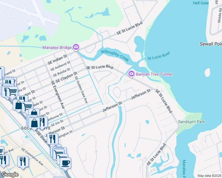 map of restaurants, bars, coffee shops, grocery stores, and more near 3043 Southeast Quanset Circle in Stuart