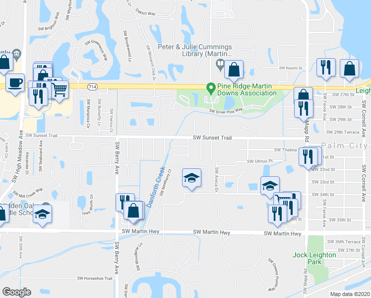 map of restaurants, bars, coffee shops, grocery stores, and more near 2000 Southwest Dovetail Terrace in Palm City