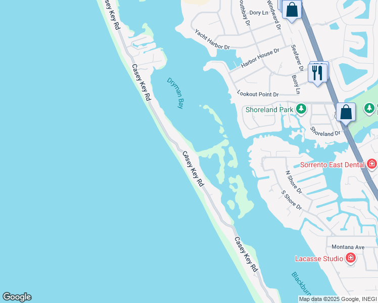 map of restaurants, bars, coffee shops, grocery stores, and more near 3196 Casey Key Road in Nokomis