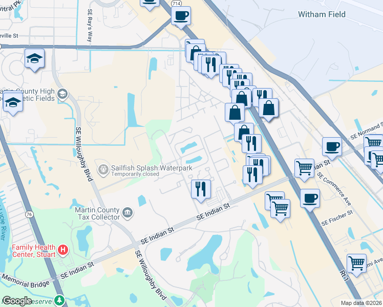 map of restaurants, bars, coffee shops, grocery stores, and more near 3051 Southeast Aster Lane in Stuart