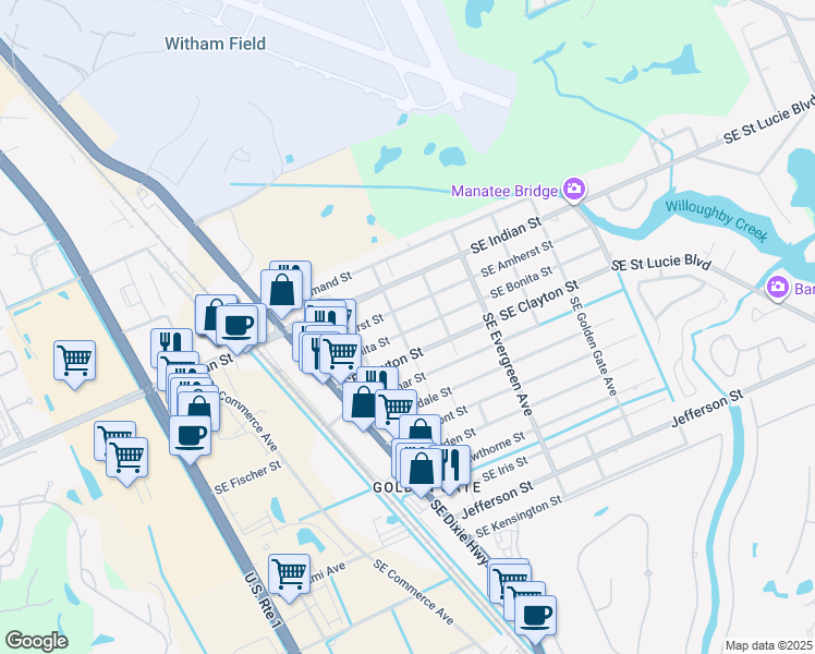 map of restaurants, bars, coffee shops, grocery stores, and more near 3023 Southeast Camino Avenue in Stuart