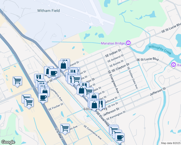 map of restaurants, bars, coffee shops, grocery stores, and more near 3023 Southeast Camino Avenue in Stuart