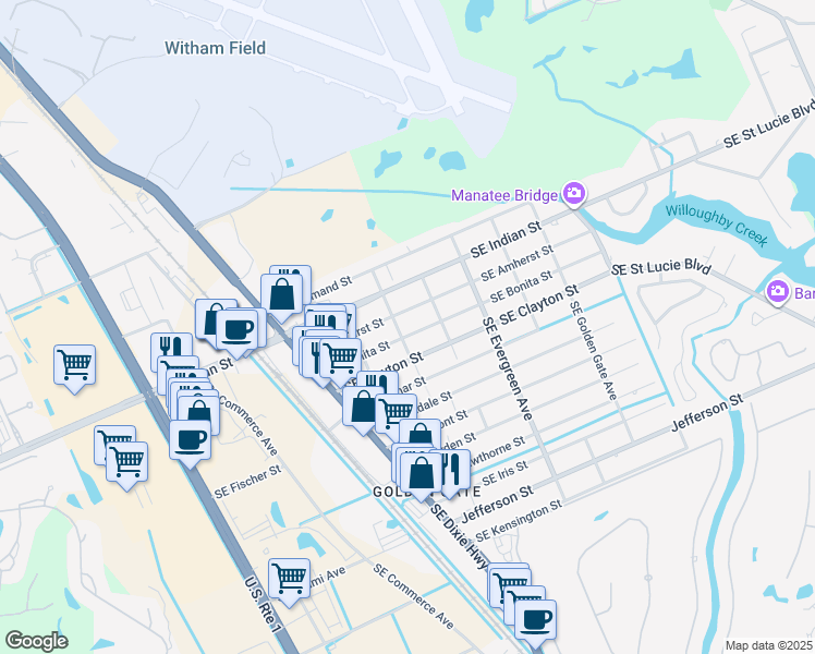 map of restaurants, bars, coffee shops, grocery stores, and more near 3023 Southeast Camino Avenue in Stuart