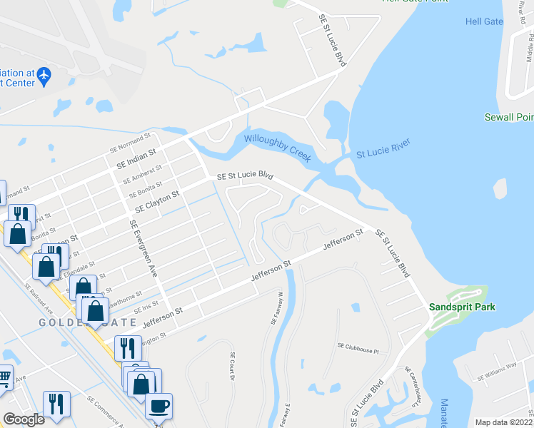 map of restaurants, bars, coffee shops, grocery stores, and more near 2956 Southeast Glasgow Drive in Stuart