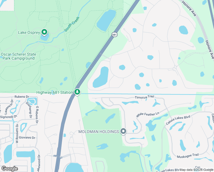 map of restaurants, bars, coffee shops, grocery stores, and more near 2116 Timucua Trail in Nokomis