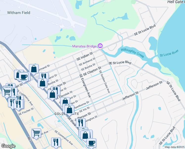 map of restaurants, bars, coffee shops, grocery stores, and more near 2971 Southeast Ferndale Avenue in Stuart