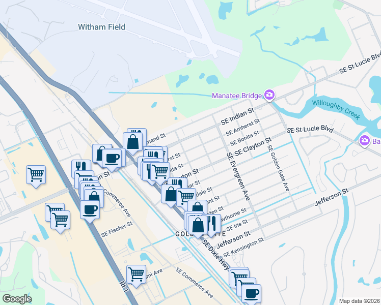map of restaurants, bars, coffee shops, grocery stores, and more near 3023 Southeast Camino Avenue in Stuart