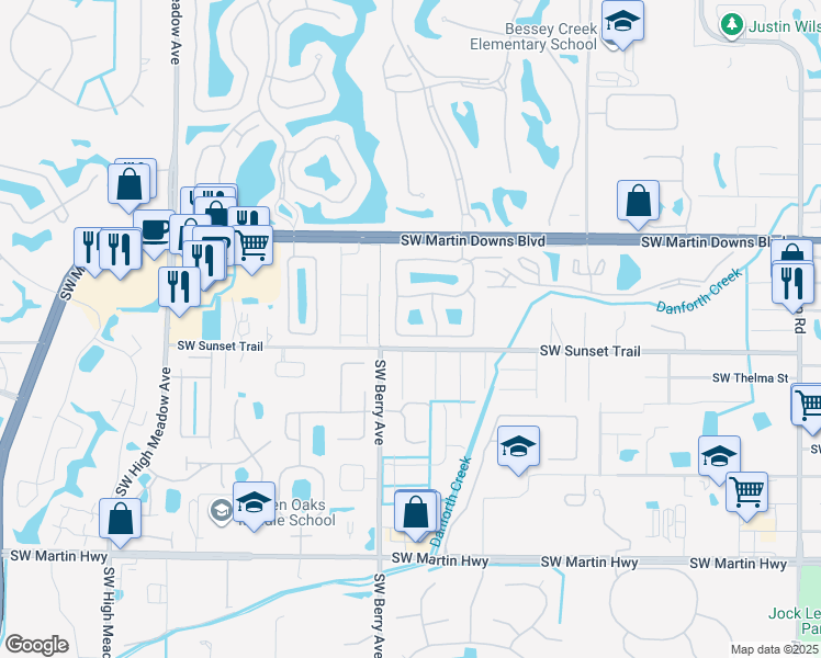 map of restaurants, bars, coffee shops, grocery stores, and more near 2182 Southwest Olympic Club Terrace in Palm City