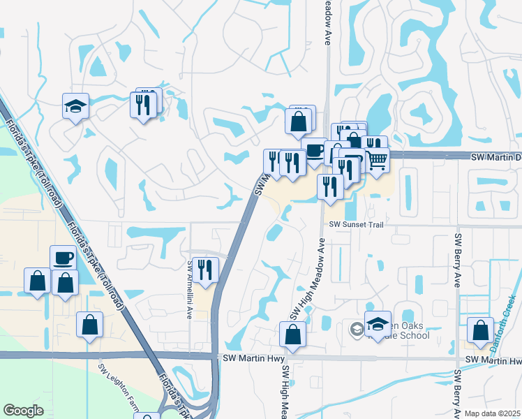 map of restaurants, bars, coffee shops, grocery stores, and more near 2920 SW Sunset Trace Cir in Palm City