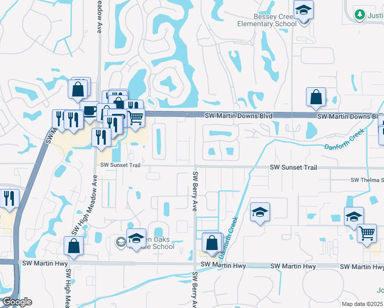 map of restaurants, bars, coffee shops, grocery stores, and more near 2949 Southwest Venice Court in Palm City