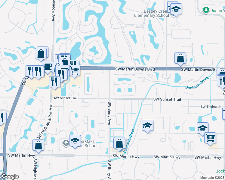 map of restaurants, bars, coffee shops, grocery stores, and more near 2949 Southwest Venice Court in Palm City