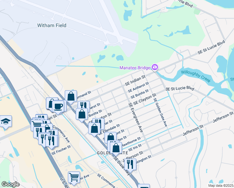 map of restaurants, bars, coffee shops, grocery stores, and more near 2819 Southeast Amherst Street in Stuart