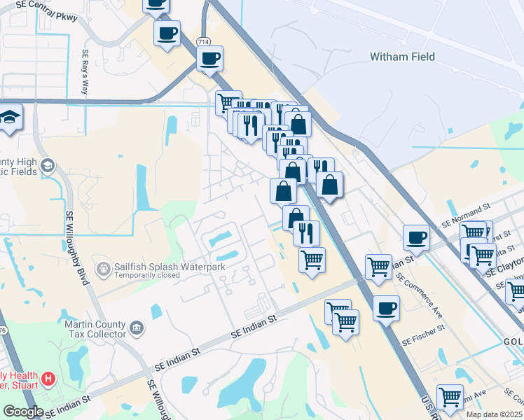 map of restaurants, bars, coffee shops, grocery stores, and more near 2811 Southeast Birmingham Drive in Stuart