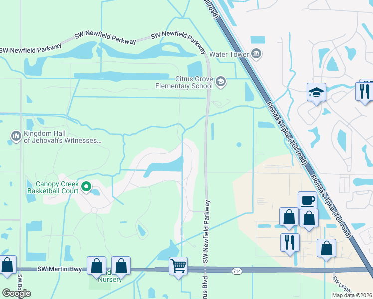 map of restaurants, bars, coffee shops, grocery stores, and more near 2912 Southwest English Garden Drive in Palm City