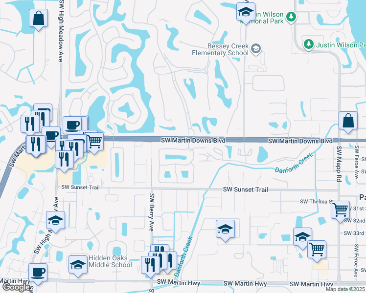 map of restaurants, bars, coffee shops, grocery stores, and more near 2009 Southwest Olympic Club Terrace in Palm City