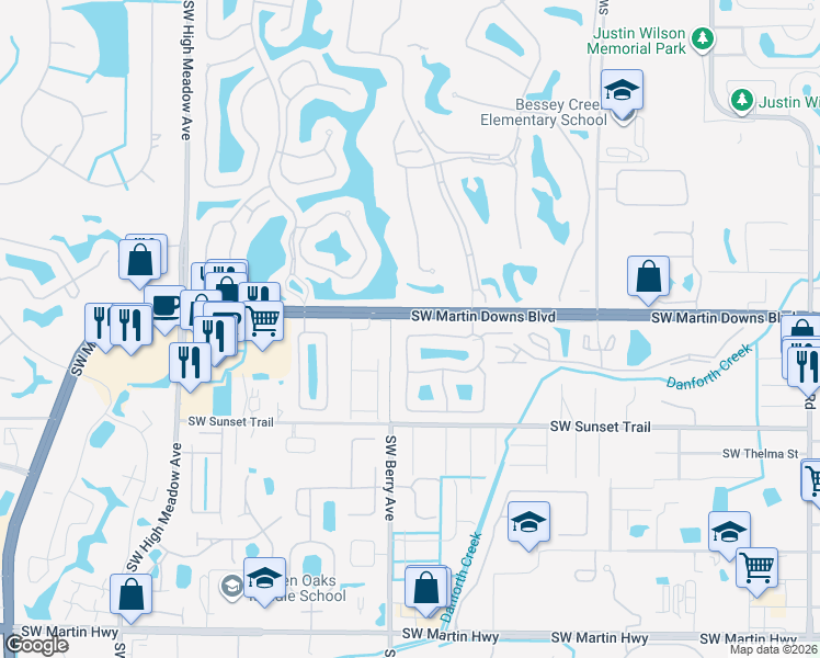map of restaurants, bars, coffee shops, grocery stores, and more near 2065 Southwest Olympic Club Terrace in Palm City