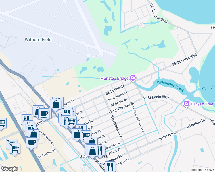 map of restaurants, bars, coffee shops, grocery stores, and more near 2902 Southeast Normand Street in Stuart