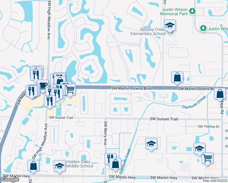 map of restaurants, bars, coffee shops, grocery stores, and more near 2053 Southwest Olympic Club Terrace in Palm City